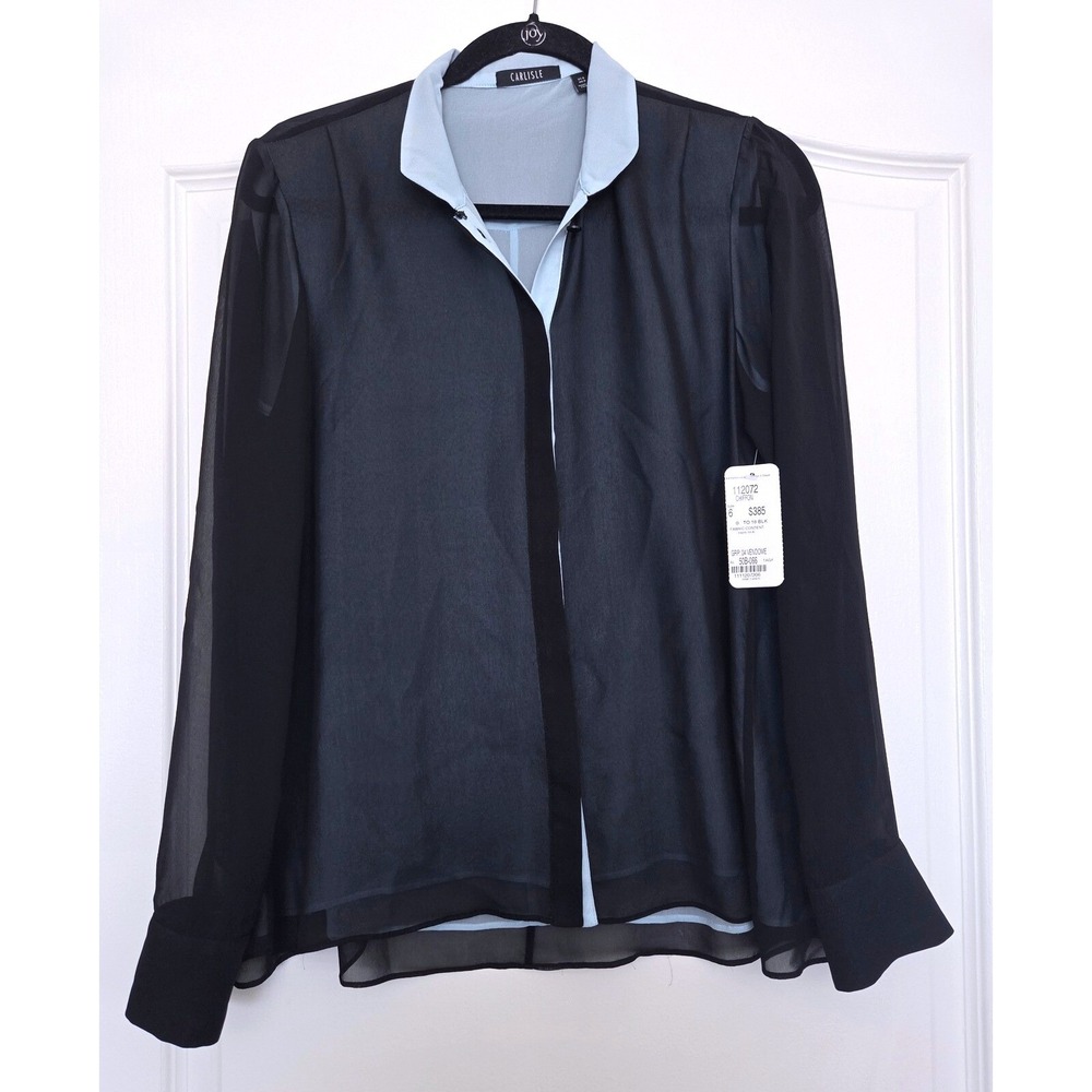 Carlisle Women 100% Silk Chiffon Sheer Blouse Black Blue Two Tone Size 6 NWT